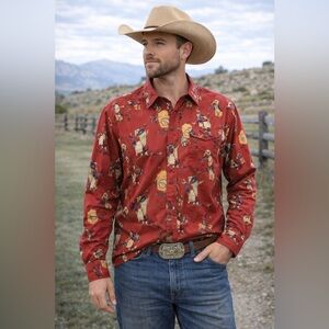 Vintage Panhandle Slim Western Pearl Snap button down Shirt Large 16.5 Red USA